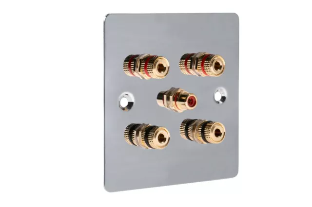 2.1 Speaker Audio Polished Chrome Flat Wall Face Plate Non Solder