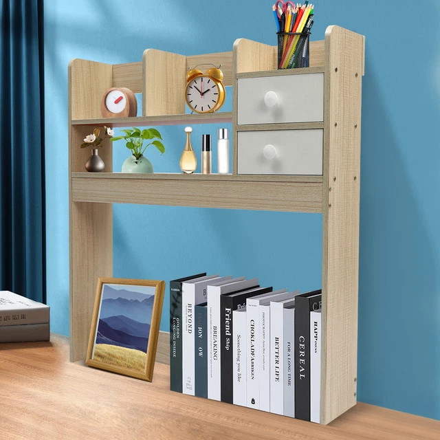 BRUSHED OAK/WHITE DESK Bookshelf Desktop Organizer Display Shelf Dorm