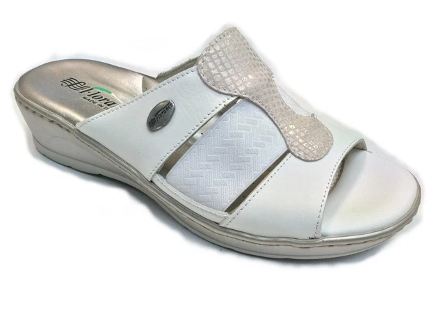 22508 FLORANCE CIABATTA Donna Fascia Vera Pelle Zeppetta Comoda Col Bianco Made EUR 34 50 PicClick IT