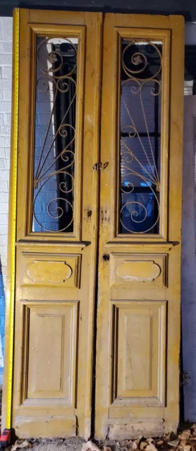 Antique French Double Doors Iron Scroll Architectural Garden Entry (39.75x96)
