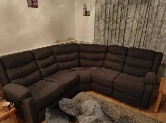 Sorrento slate grey plush sales fabric recliner corner sofa