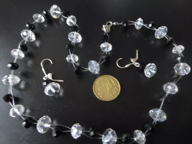 parure perles verre 40 gr : collier 51cm, bo pendantes excellent état