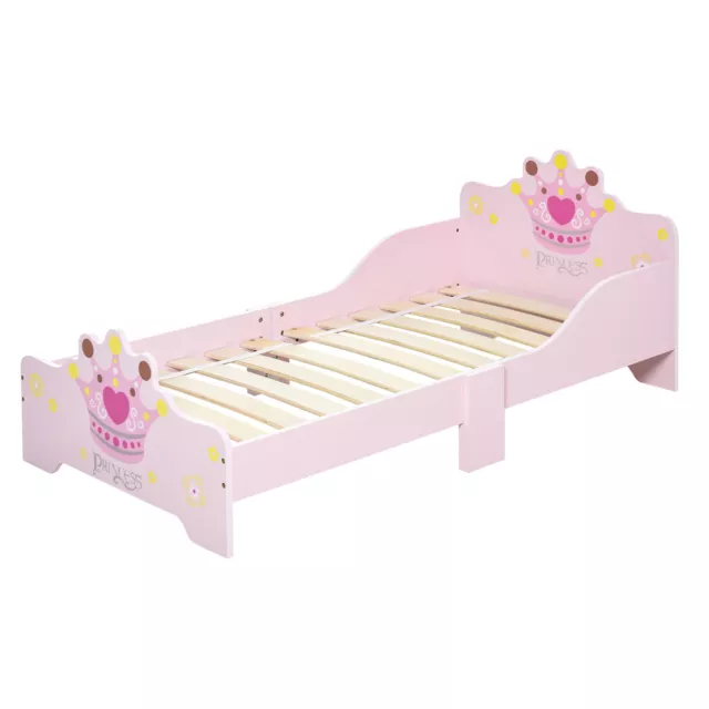 HOMCOM Kids Wooden Princess Crown & Flower Single Bed Safety Side Rails Slats