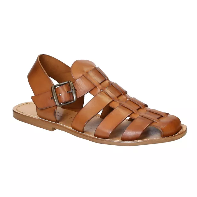 Hand made men gladiator strappy sandals in vintage cuir leather crafted in Italy