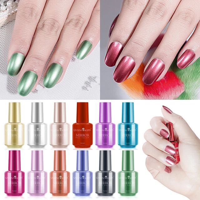 Smalto ad asciugatura rapida colore metallizzato oro argento effetto specchio unghie E]