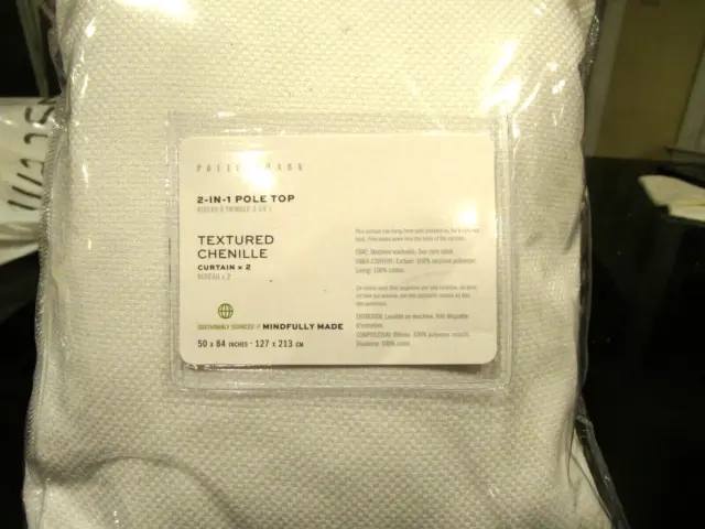 Pottery Barn Textured Chenille Curtains drapes set 2 white 50 X 84 New