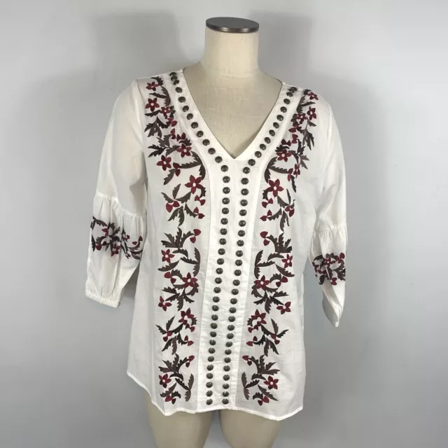 NWT Fair Child White Embroidered Bubble Sleeve Peasant Blouse Hippie Boho Size M