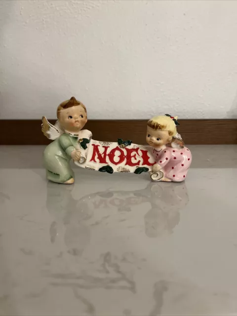 #2 Rare Htf Vintage Lefton Christmas Angel Noel Banner, Figure #703