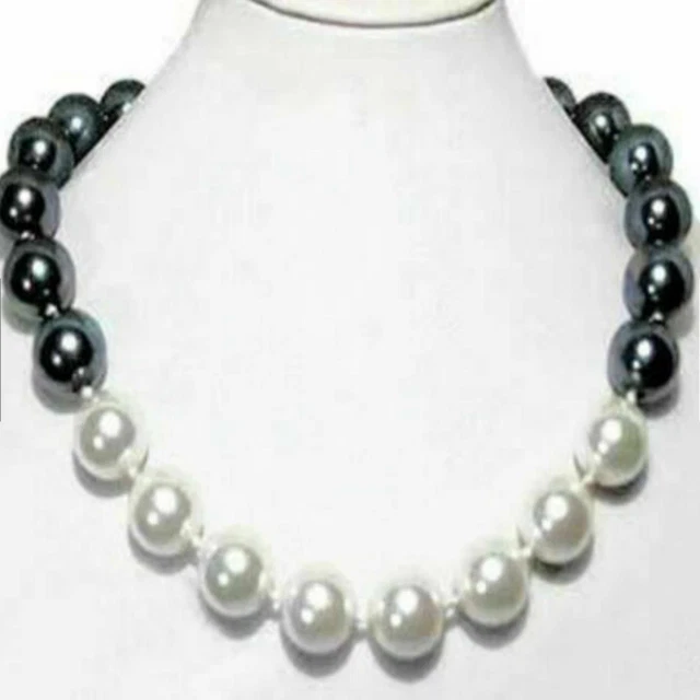 Classic black and white 12mm Shell Pearl Necklace 18 inches temperament Gem