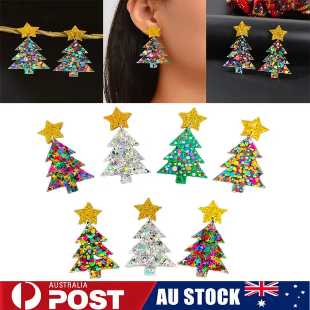 Christmas Tree Dangle Earrings Sparkling Colorful Sequin Star Festival Earrings