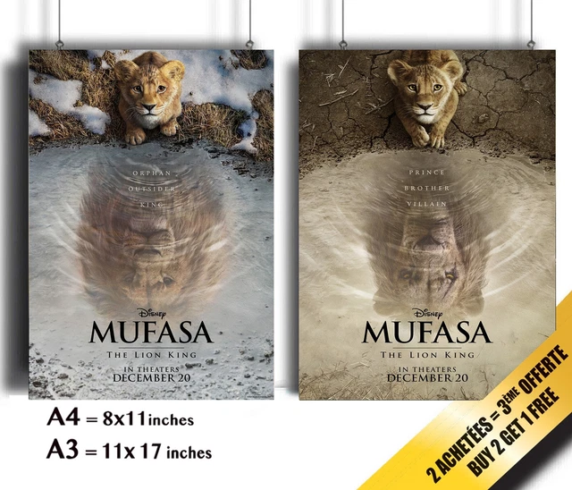 Poster Mufasa Le Roi Lion - Affiche Cinéma Classique Originale Film Disney Grand Format