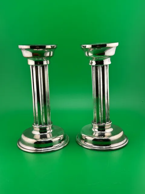 Mexican Anaya 925 Sterling Silver  Neoclassical Column Candlesticks (2)