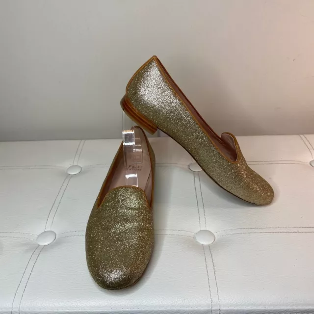 Stuart Weitzman Gold Sparkle Glitter Loafers Flats Sz 9