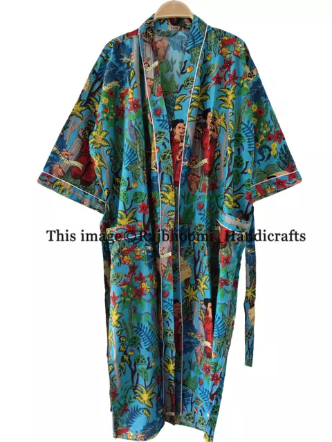 Indien Imprimé Floral Femmes Kimono Coton Pyjama Robe de Chambre Robe Maxi