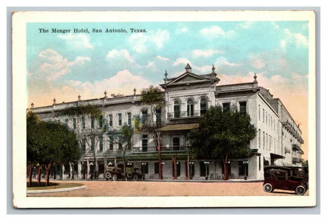 Vintage 1910's Advertising Postcard - The Menger Hotel Old Car San Antonio Texas