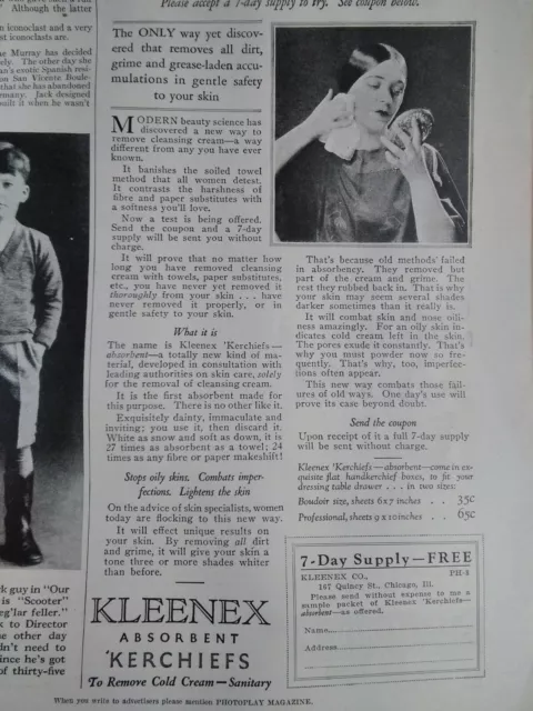 Kleenex 1926 Original Ad Rare VHTF Flapper Art Skin Makeup Chicago IL