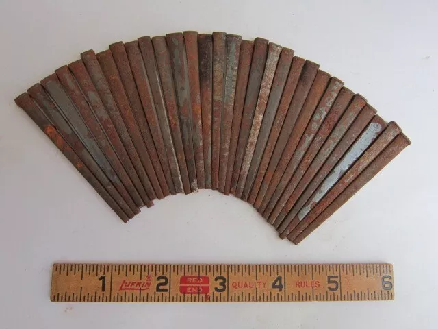 Antique Old Square NAILS Rustic Rusty Vintage 3” steel cut 30 Piece Lot