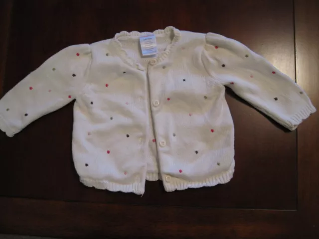 Gymboree Girl Embroidered Polka Dot Off-White Cotton Cardigan Sweater 3-6 mo VGC