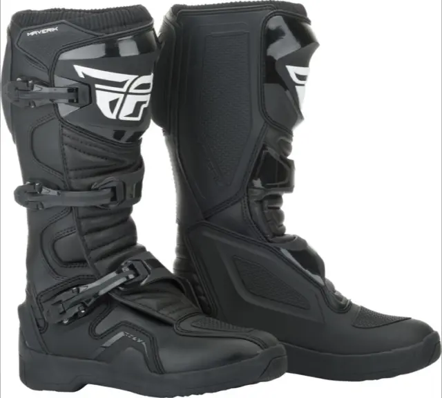 NEW- Fly Racing Maverik Motocross Boots - Adult Black Off Road Boots - Dirt Bike