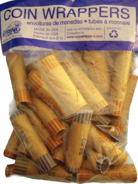 Coin Wrapper Tubes Assorted Pre-Formed Penny-Nickel-Dime- Quarter (36 Count)