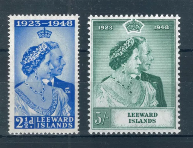 Leeward Islands 1949 Silver Wedding full set of stamps. MNH. Sg 117-118