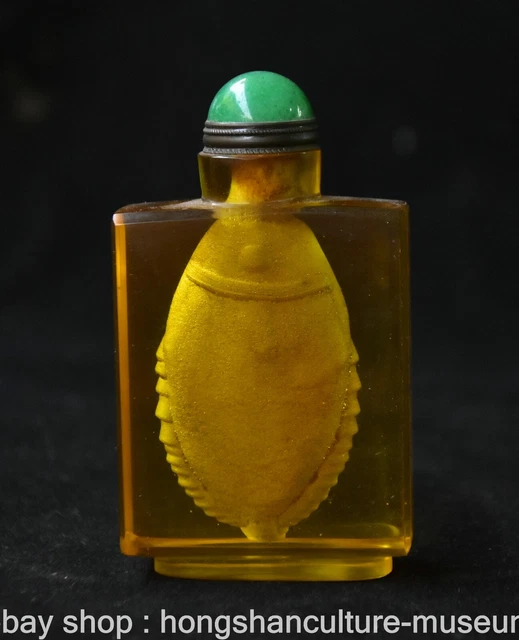 3" Old Chinese Glass Dynasty Fish Snuff box Snuff Bottle Statue