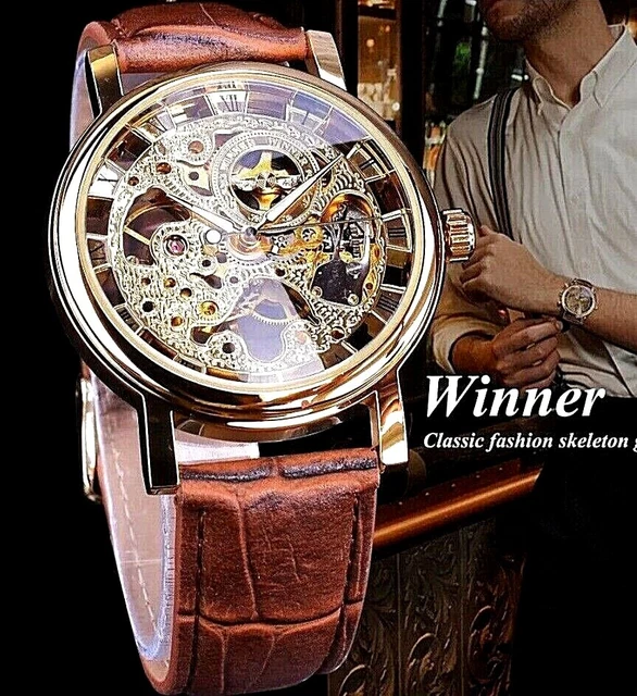 Orologio Winner nuovo Skeleton Classic 2023 meccanico automatico lusso moda uomo