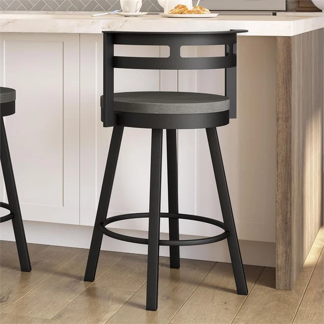 Amisco Vector 26 In. Swivel Counter Stool - Grey Distressed Wood / Black Metal
