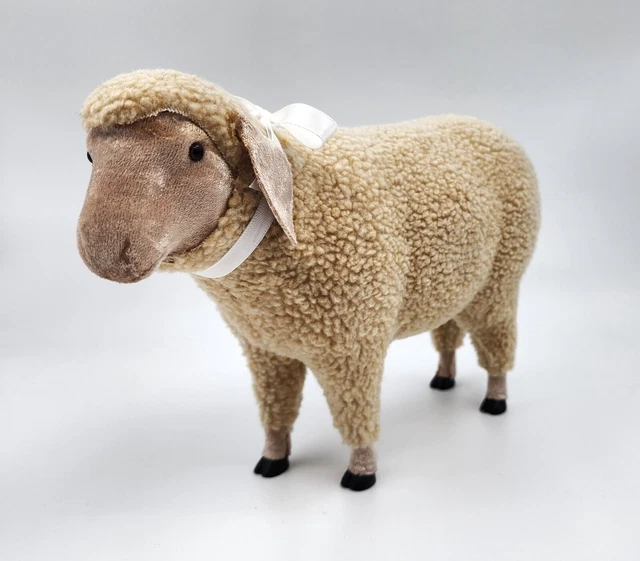 Vintage Realistic Faux Fur Off-White Merino Sheep Figurine Heavy 11.5"L x 7.5"H