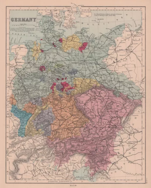Germany including Alsace Lorraine Austria & Bohemia. HUGHES 1876 old map