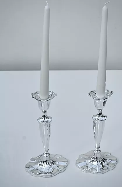 Superb Pair Of Antique Edwardian Solid Sterling Silver Candlesticks, London 1908