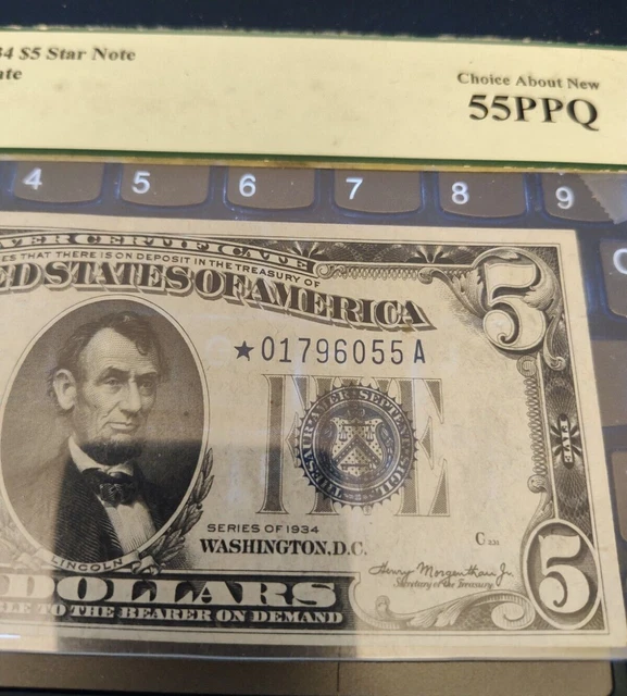 1934  $5 Five Dollar Silver Certificate Star Note Blue Seal AU 55 2
