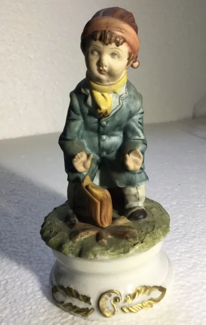 Rare Capodimonte Porcelain Figurine By Fornili; Seated Boy Warming Hands On Fire