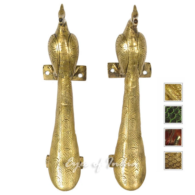 9" Pair Brass Peacock Cabinet Pulls Door Handle Antique Bronze Bohemian Accent I