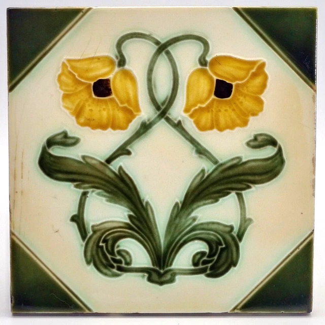 Antique Fireplace Tile Moulded Majolica New Birch Tile Co Ltd C1900