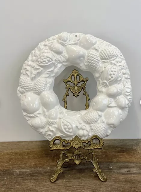 Vintage ITALY Ceramic Blanc de Chine Autumn Harvest White Wreath