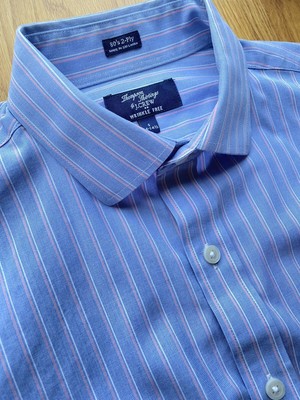 JCrew Mens Thompson Wrinkle-Free Blue Red Striped Dress Shirt Size S 14-14.5
