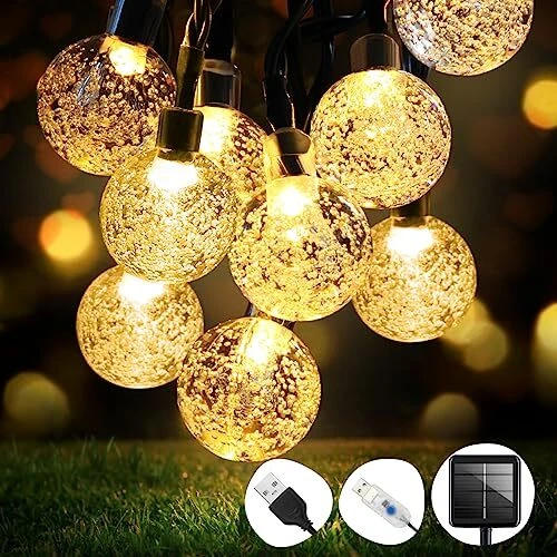 Hoteril 50 LED Guirlande Lumineuse Solaire 【Alimentation Solaire et USB】 Guir...