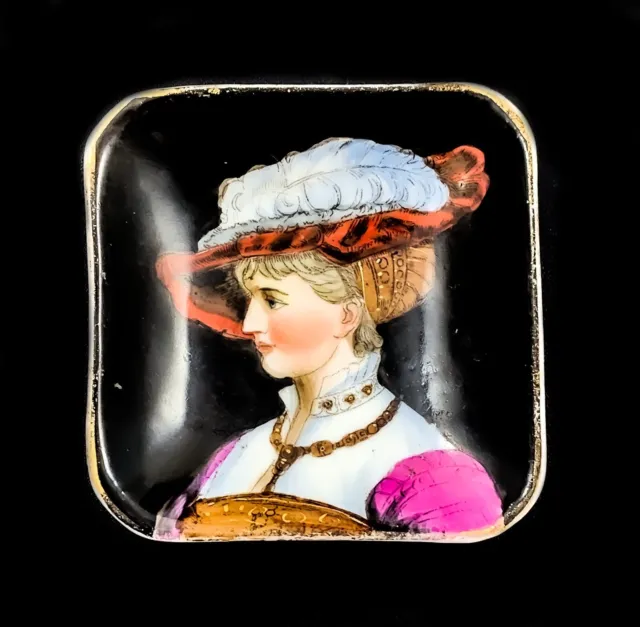 Antique 19C German KPM porcelain pin trinket dish miniature plaque portrait lady 2