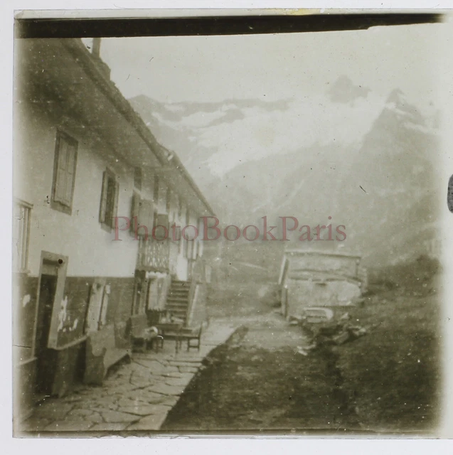 FRANCE Col de la Seigne Montagne 1928 Photo Stereo Plaque de verre Vintage