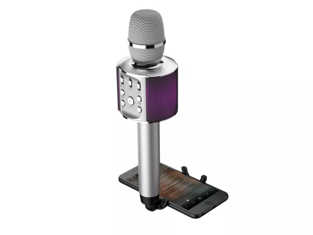 Laser Bluetooth Karaoke Microphone with Built-in Speaker and LED Lights - Silver 2