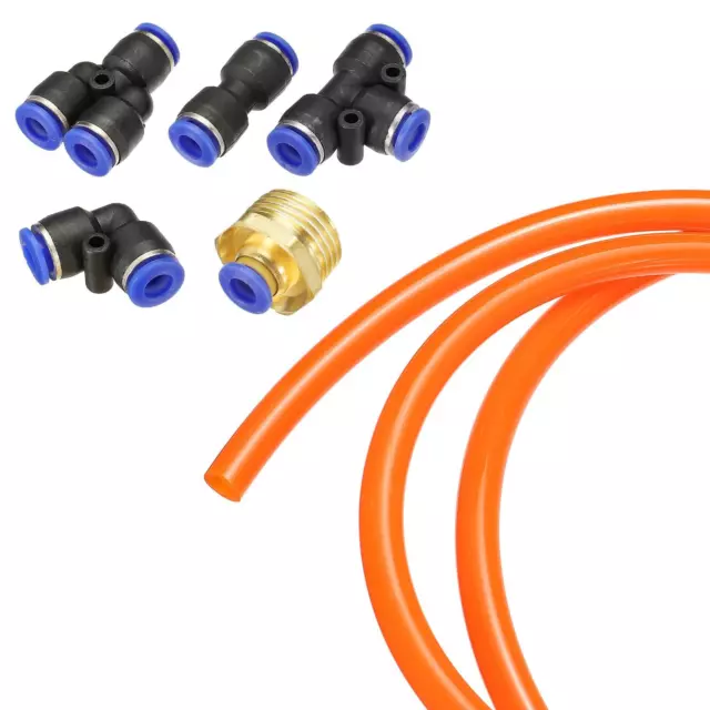 PU Tubo Tubazione,6mm OD 10M 1/2BSPT Tubo Utensile Kit con 12pz Raccordi,Arancio