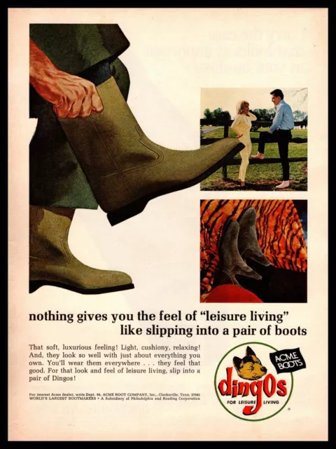 1965 Dingos Acme Boots Clarkesville TN "For Leisure Living" Vintage Print Ad