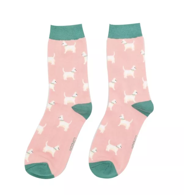 MISS SPARROW Scottie Dog Socks Super Soft Breathable Bamboo Blend  Dusky Pink