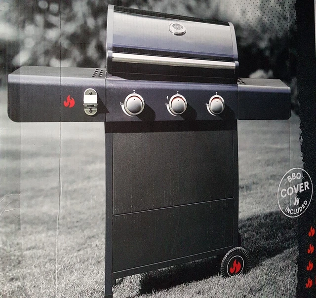 FIRE PIT 3 Burner Gas BBQ Enamelled cooking GrillWarming rack...Brand
