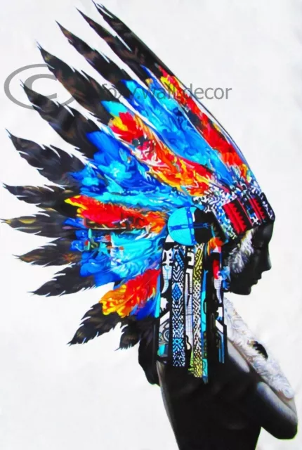 art painting street Print indian Blue Feather Native american Poster Wall Decor