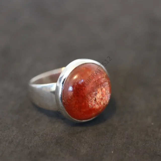 925 Sterling Silver Ring, Natural Round Oregon Sunstone Gemstone Handmade Ring