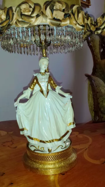 Antique Pair French Provincial Figurine Boudoir Lamps Light Fixtures Chandeliers 2
