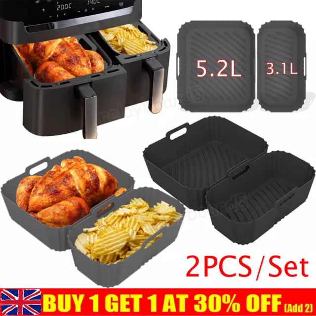 2PCS Reusable Air Fryer Silicone Liner for Tefal Easy Fry 5.2L+3.1L,Tower Salter