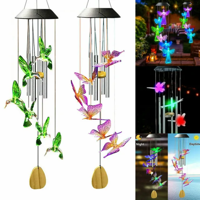 Color-changing solar wind chime LED crystal ball hummingbird light with 4 Tubes